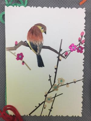 麥稈上的時代印記 七八十年代外貿出口麥稈書簽“鳥蝶景”六枚套賞析